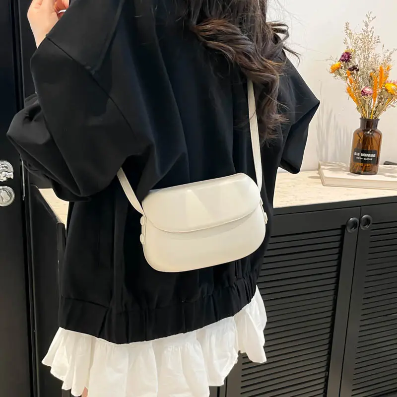 Retro Simple Pu Shoulder Saddle Bags for Women Versatile Ladies Crossbody Bag Purse Clutch Solid Color Female Phone Handbags