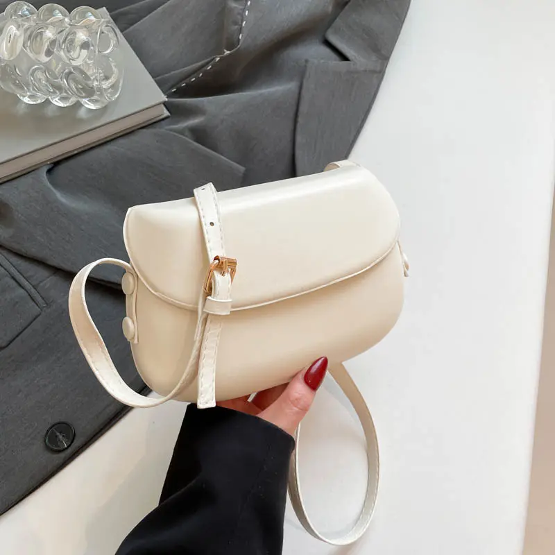 Retro Simple Pu Shoulder Saddle Bags for Women Versatile Ladies Crossbody Bag Purse Clutch Solid Color Female Phone Handbags