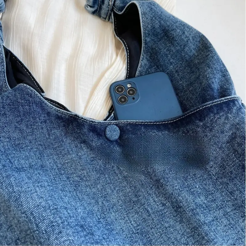 Casual Soft Denim Shoulder Bags for Women Large Capacity Versatile Ladies Underarm Bag Fashion Solid Color Female Tote Handbags