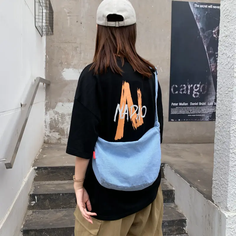 Large Capacity Ladies Casual Tote Shoulder Bags Simple Design Women Denim Hobos Handbags Fashion Student Girls Messenger Bag
