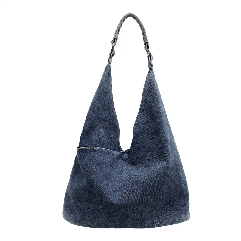 Casual Soft Denim Shoulder Bags for Women Large Capacity Versatile Ladies Underarm Bag Fashion Solid Color Female Tote Handbags