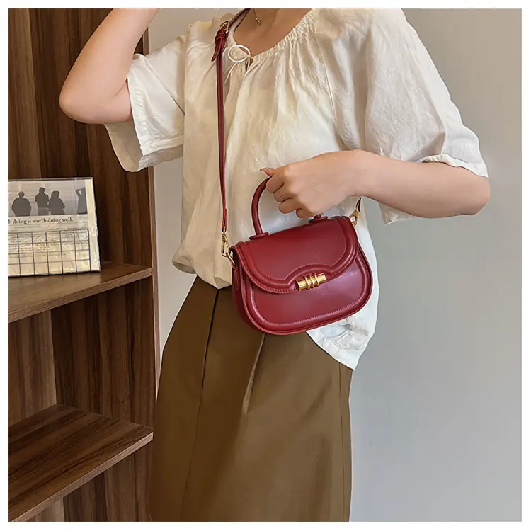 Simple Design Women's Shoulder Crossbody Bag PU Leather Ladies Small Clutch Purse Handbags Solid Color Female Handle Saddle Bags