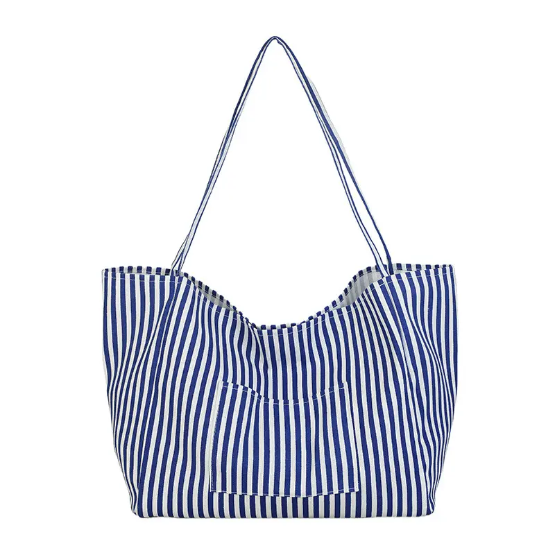 Casual Striped Design Women Nylon Shoulder Bags Versatile Large Capacity Ladies Armpit Handbag Contrast Color Girl Shopping Tote