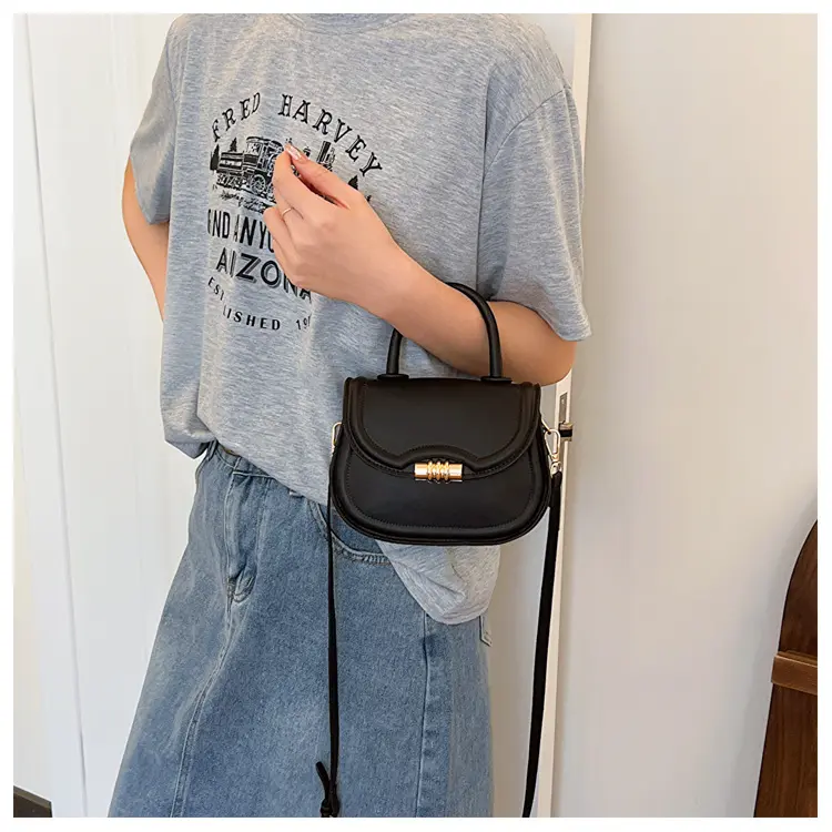 Simple Design Women's Shoulder Crossbody Bag PU Leather Ladies Small Clutch Purse Handbags Solid Color Female Handle Saddle Bags