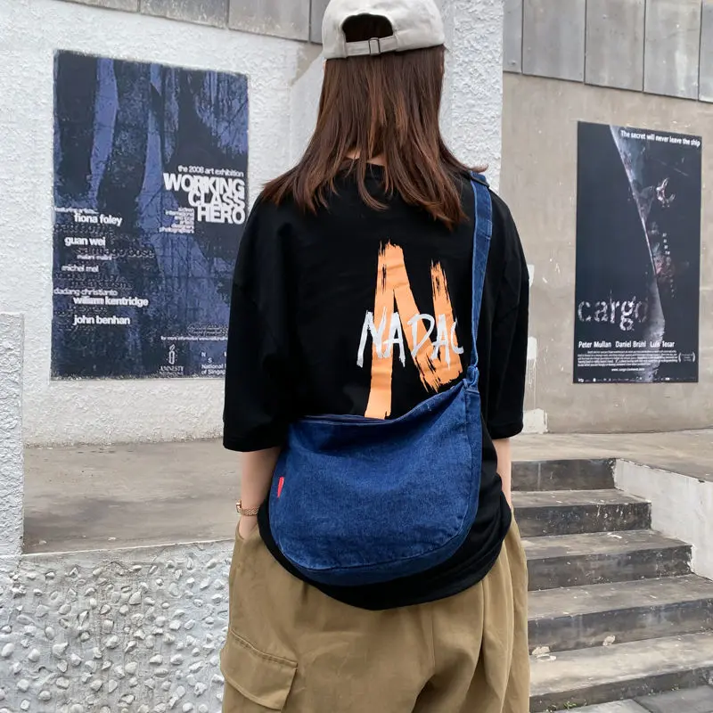 Large Capacity Ladies Casual Tote Shoulder Bags Simple Design Women Denim Hobos Handbags Fashion Student Girls Messenger Bag