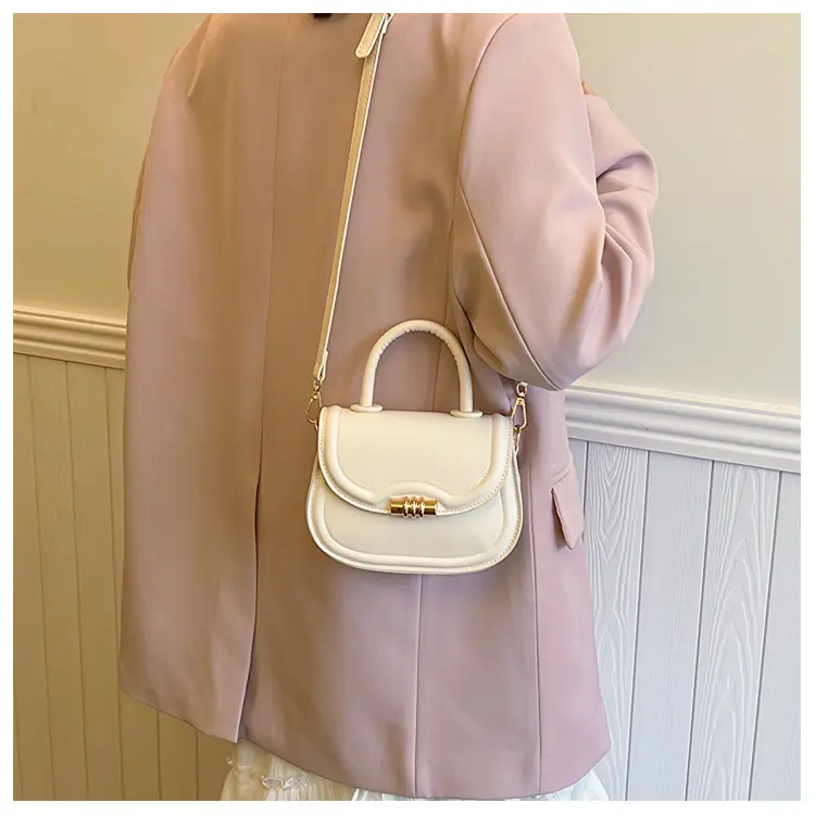 Simple Design Women's Shoulder Crossbody Bag PU Leather Ladies Small Clutch Purse Handbags Solid Color Female Handle Saddle Bags