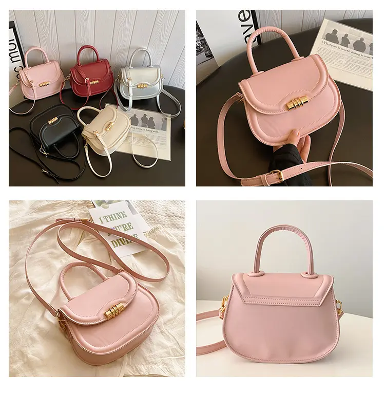 Simple Design Women's Shoulder Crossbody Bag PU Leather Ladies Small Clutch Purse Handbags Solid Color Female Handle Saddle Bags