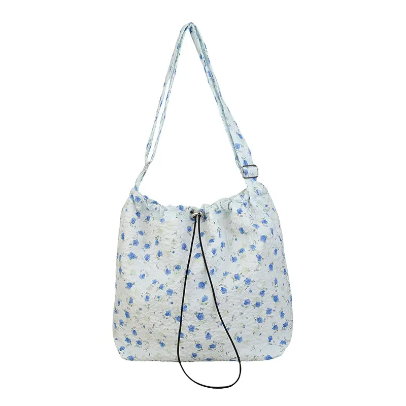 Casual Floral Drawstring Nylon Shoulder Bags for Women Fashion Large Capacity Ladies Crossbody Bag Commuter Girls Handbags Tote