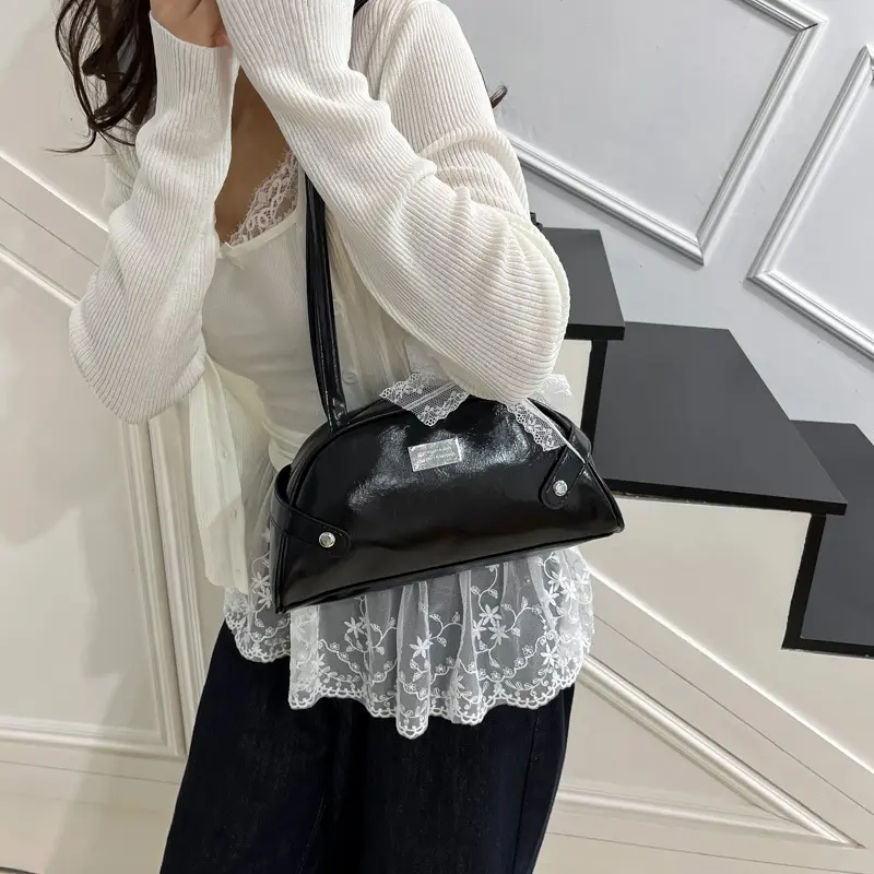 Retro Solid Color Women Shoulder Shell Bag Lace Commuter Versatile Ladies Underarm Bags Simple Portable Female Purse Handbags