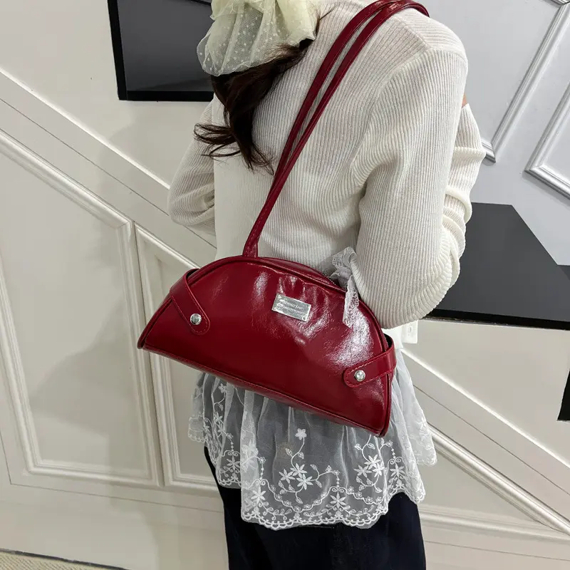 Retro Solid Color Women Shoulder Shell Bag Lace Commuter Versatile Ladies Underarm Bags Simple Portable Female Purse Handbags