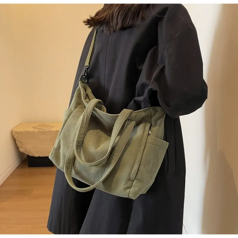 Simple Corduroy Tote Crossbody Bag for Women Commuter Large Capacity Ladies Shoulder Bags College Girls Female Travel Handbags