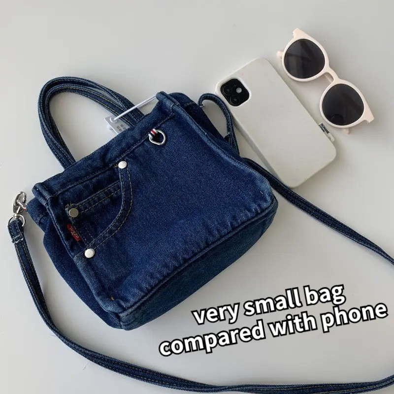 Simple Design Women's Denim Shoulder Messenger Bag Solid Color Ladies Handbags with Pocket Vintage Female Girls Small Tote Bags