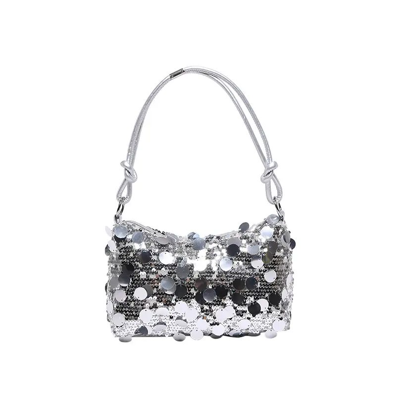 Retro Sequined Design Women's Shoulder Bags Solid Color Cool Hot Girls Phone Underarm Bag Simple Portable Ladies Handbags Purse