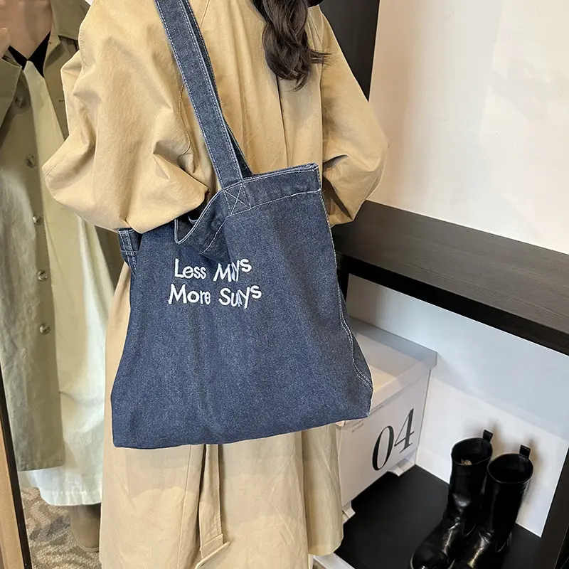 Casual Large Capacity Women's Denim Shoulder Bags Commuter Literary Ladies Shopping Bag Retro Letter Female Tote Handbags