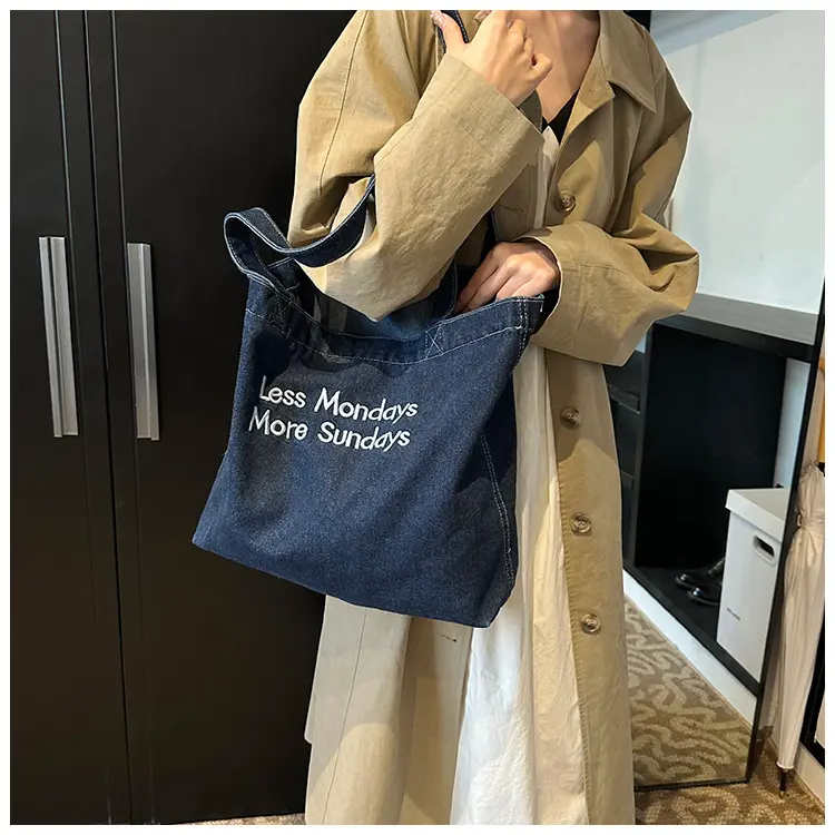 Casual Large Capacity Women's Denim Shoulder Bags Commuter Literary Ladies Shopping Bag Retro Letter Female Tote Handbags