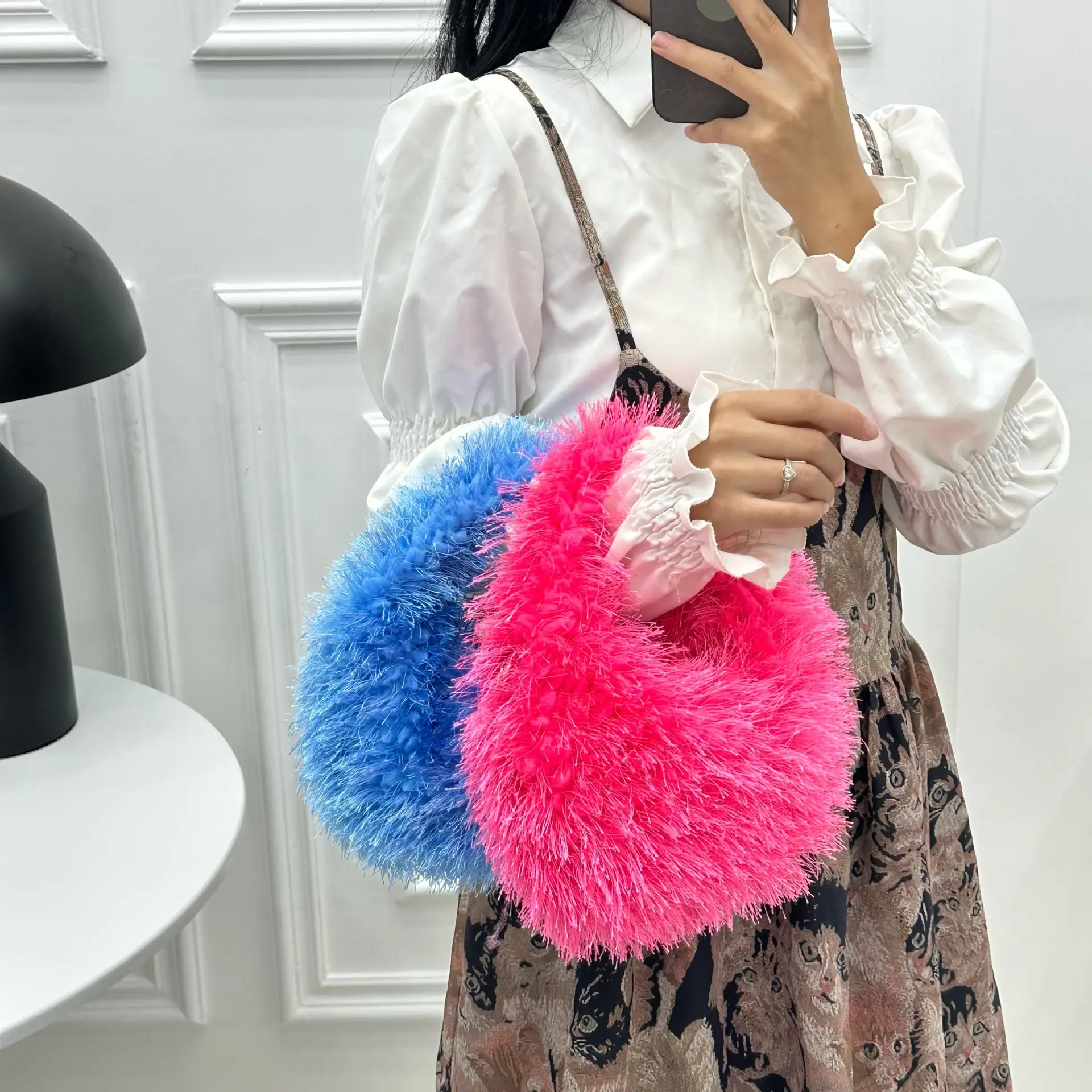 Simple Solid Color Plush Women's Shoulder Bag Fashion Chain Fake Fur Ladies Crossbody Bags Sweet Casual Female Handbags Purse
