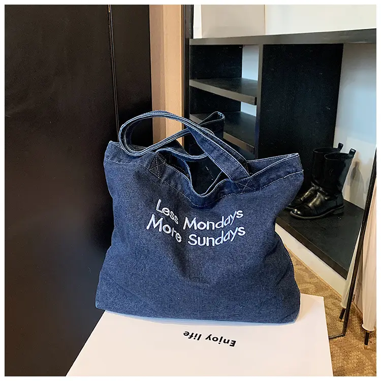 Casual Large Capacity Women's Denim Shoulder Bags Commuter Literary Ladies Shopping Bag Retro Letter Female Tote Handbags