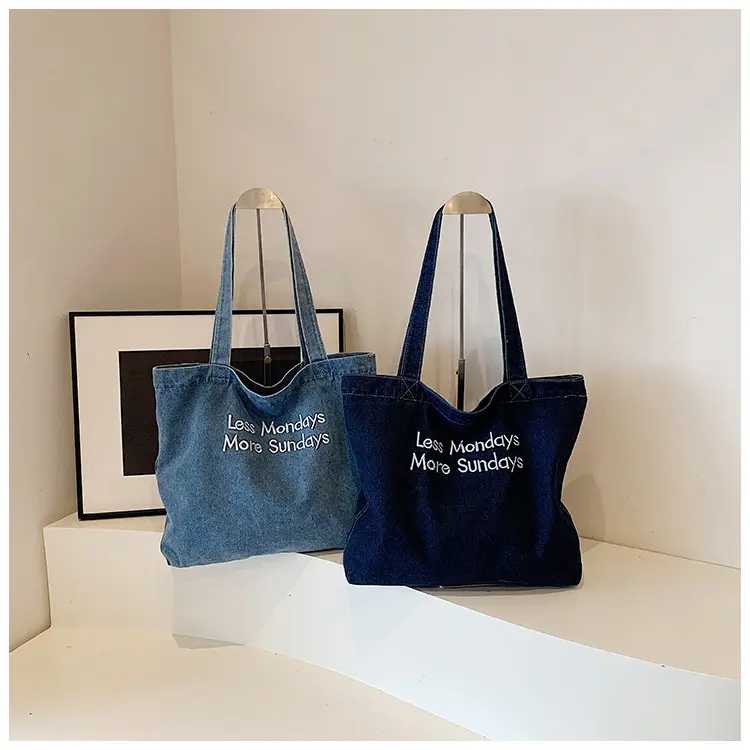 Casual Large Capacity Women's Denim Shoulder Bags Commuter Literary Ladies Shopping Bag Retro Letter Female Tote Handbags
