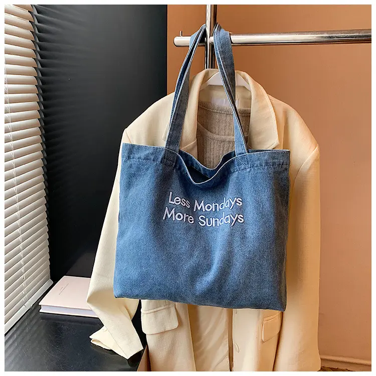 Casual Large Capacity Women's Denim Shoulder Bags Commuter Literary Ladies Shopping Bag Retro Letter Female Tote Handbags