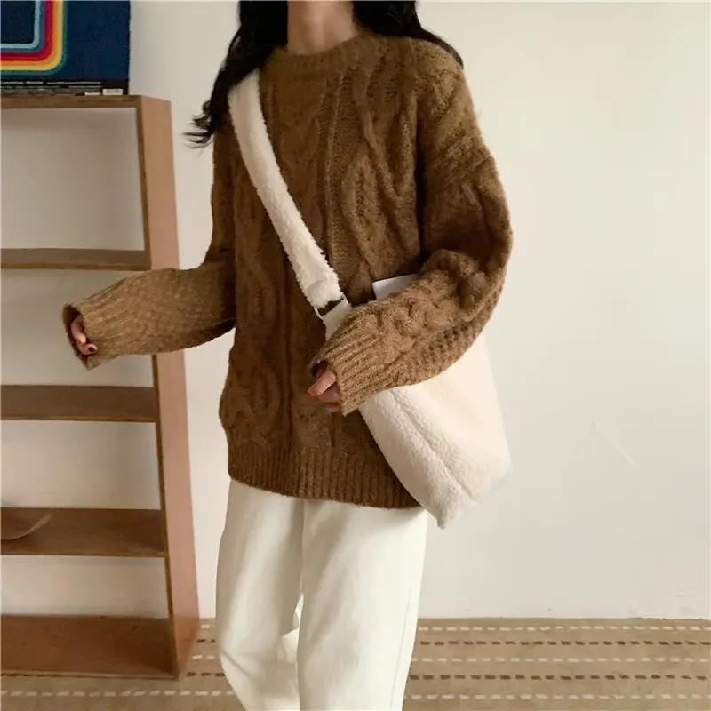 Solid Color Soft Fluffy Plush Women Messenger Bags Winter Lamb Faux Fur Ladies Shoulder Bag Large Capacity Female Casual Tote