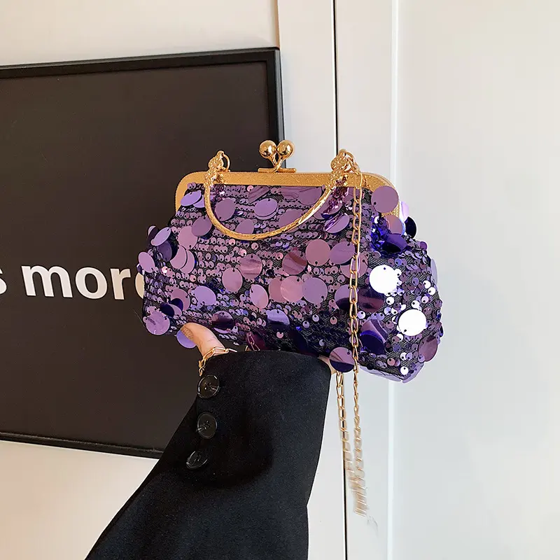 Retro Sequined Women's Evening Party Shoulder Bags Casual Portable Ladies Handbags Purse Fashion Girl Chain Crossbody Bag Clutch