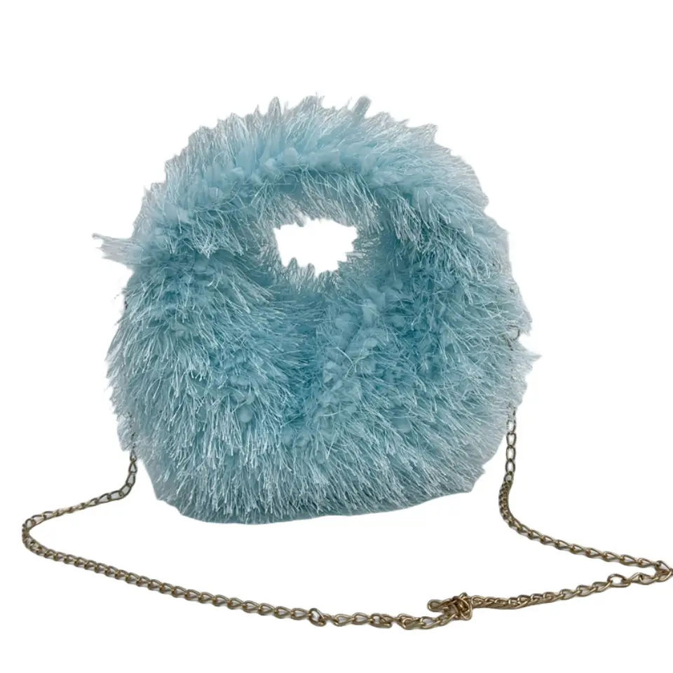 Simple Solid Color Plush Women's Shoulder Bag Fashion Chain Fake Fur Ladies Crossbody Bags Sweet Casual Female Handbags Purse