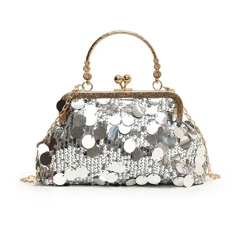 Retro Sequined Women's Evening Party Shoulder Bags Casual Portable Ladies Handbags Purse Fashion Girl Chain Crossbody Bag Clutch