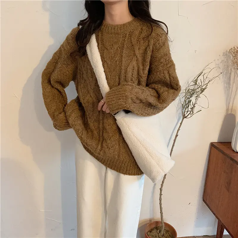 Solid Color Soft Fluffy Plush Women Messenger Bags Winter Lamb Faux Fur Ladies Shoulder Bag Large Capacity Female Casual Tote