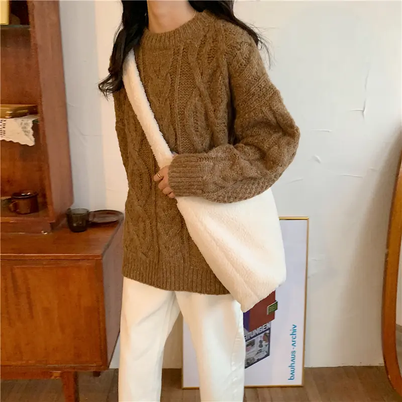 Solid Color Soft Fluffy Plush Women Messenger Bags Winter Lamb Faux Fur Ladies Shoulder Bag Large Capacity Female Casual Tote