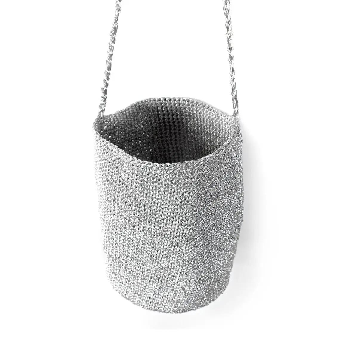 Handmade Silver Woven Bucket Bag Mini Crochet Shoulder Bags for Women Luxury Designer Women's Handbag NEW Tote Female Purses