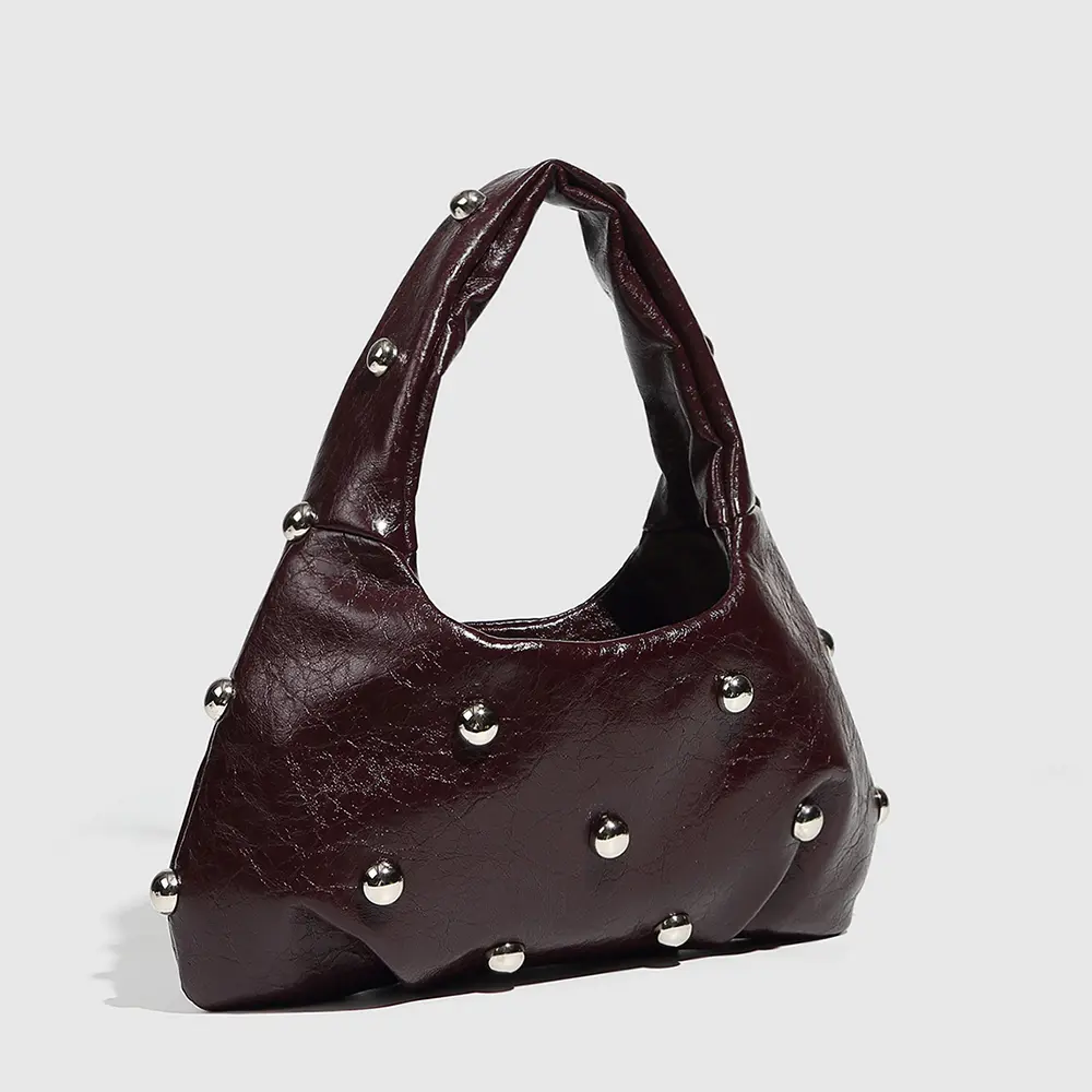 NEW Rivet Women's Handbags Soft PU Leather Shoulder Bag Casual Designer Hobos Half Moon Underarm Bags for Women 2025 Tote Clutch