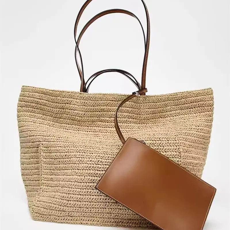Luxury Large Woven Beach Bags for Women Shoulder Bag Summer Crochet Straw Bag Bohemian Travel Handbag and Purse Shopper Tote NEW
