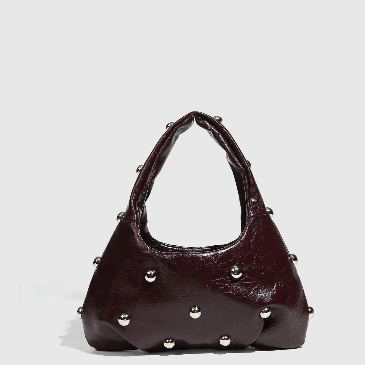 NEW Rivet Women's Handbags Soft PU Leather Shoulder Bag Casual Designer Hobos Half Moon Underarm Bags for Women 2025 Tote Clutch