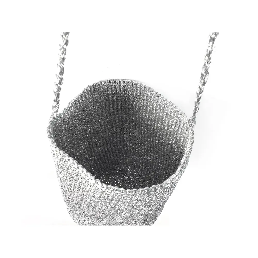 Handmade Silver Woven Bucket Bag Mini Crochet Shoulder Bags for Women Luxury Designer Women's Handbag NEW Tote Female Purses