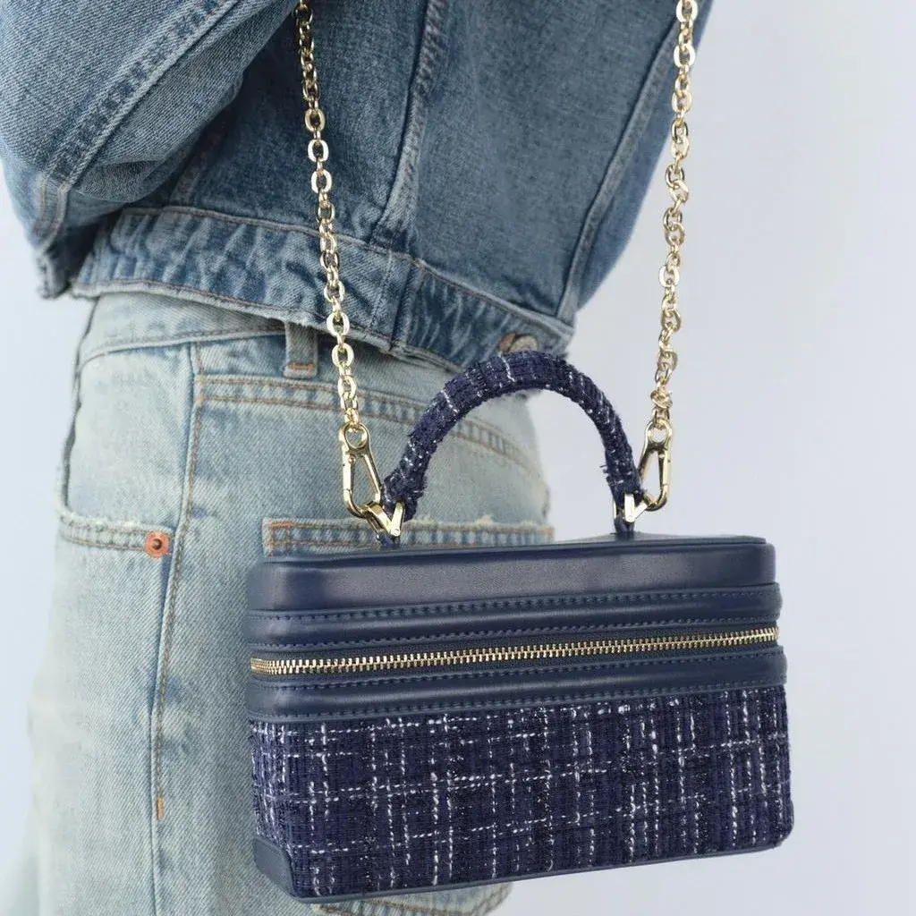 Vintage Woolen Box Women Handbags Luxury Designer Shoulder Crossbody Bags for Women 2025 New Square Chains Sling Bag Clutch Lady