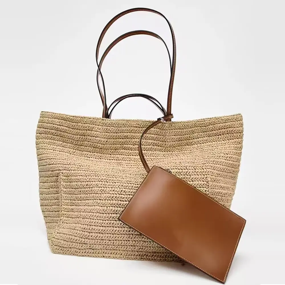 Luxury Large Woven Beach Bags for Women Shoulder Bag Summer Crochet Straw Bag Bohemian Travel Handbag and Purse Shopper Tote NEW