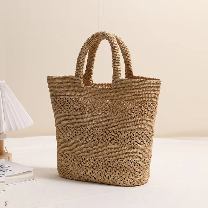 Summer Raffia Beach Bags for Women Bucket Bag Handmade Hollow Woven Bags Handbags and Purses Travel Straw Shoulder Bag Shopper
