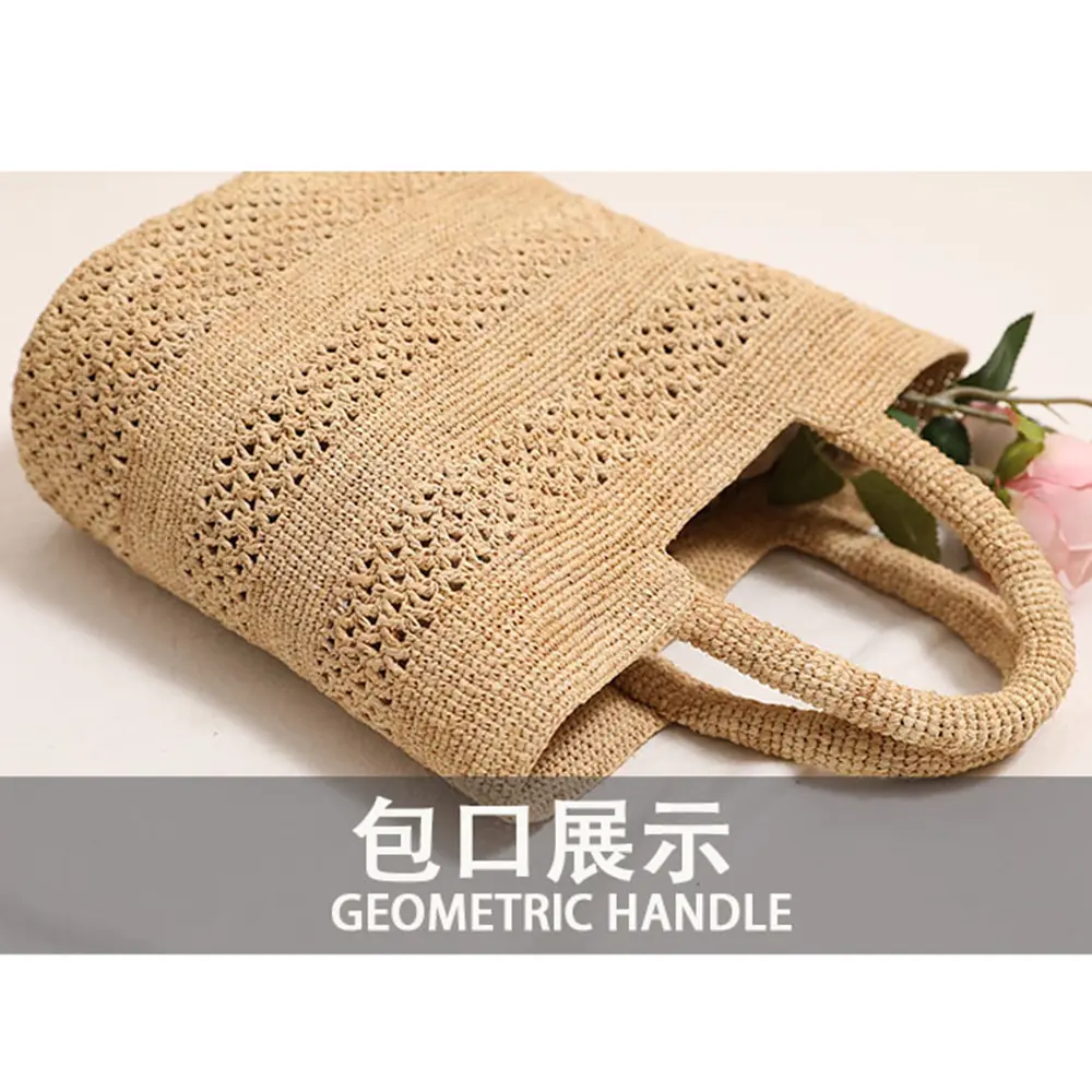 Summer Raffia Beach Bags for Women Bucket Bag Handmade Hollow Woven Bags Handbags and Purses Travel Straw Shoulder Bag Shopper