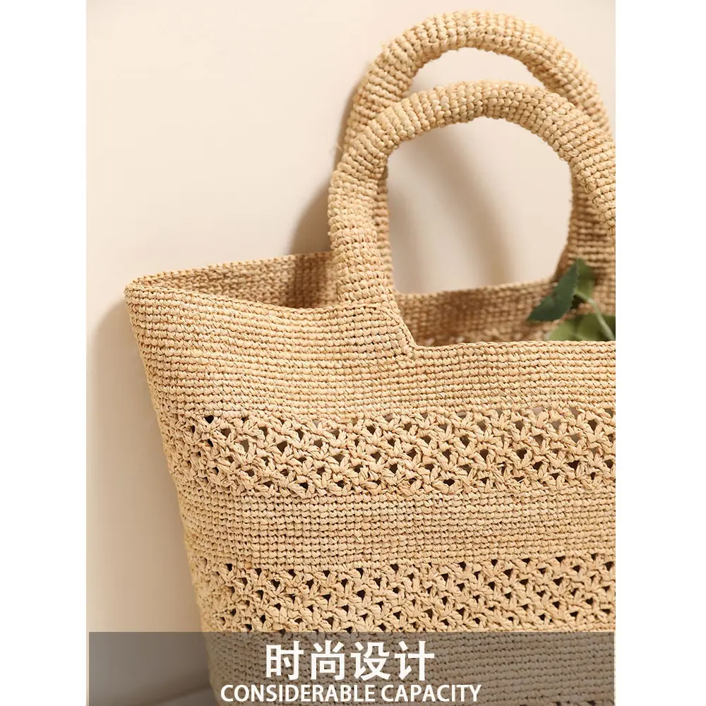 Summer Raffia Beach Bags for Women Bucket Bag Handmade Hollow Woven Bags Handbags and Purses Travel Straw Shoulder Bag Shopper