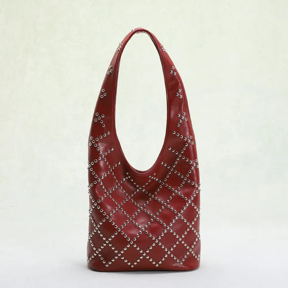 Leopard Rivet Bucket Bags for Women Handbags Luxury Designer Soft Shoulder Bag Punk Studded Shopper Purses Female Clutch Tote