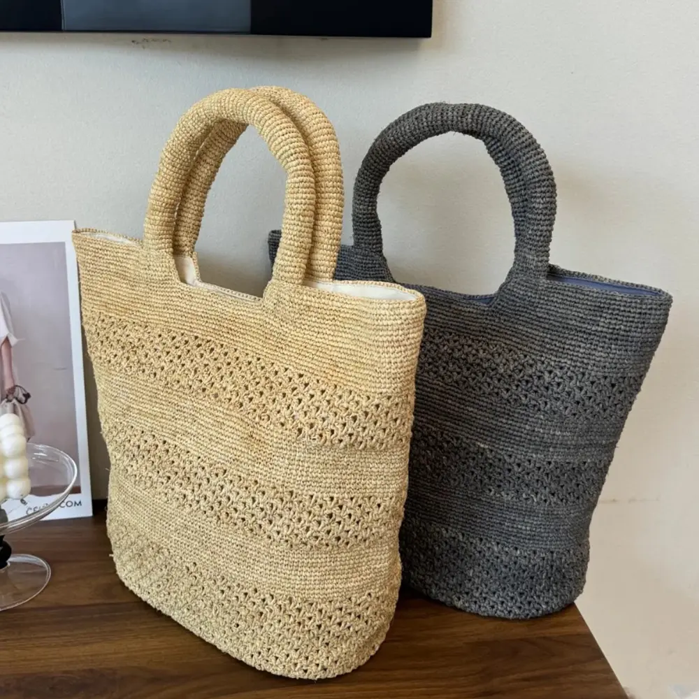 Summer Raffia Beach Bags for Women Handbags Handmade Woven Straw Bag Travel Knitting Shoulder Bag Female Hollow Shopper Purses