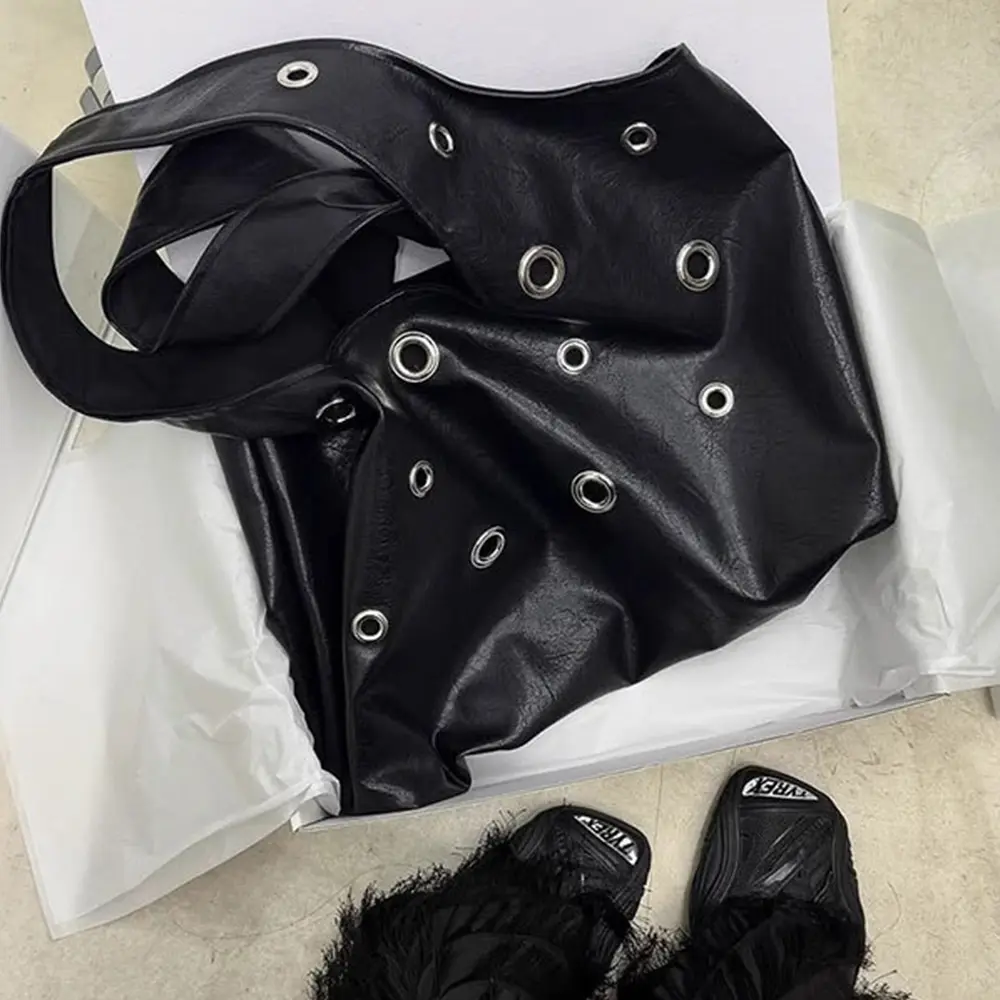 Punk Hollow Rivet Shoulder Bag PU Leather Tote Bags for Women Luxury Studded Handbags and Purses Designer Bag NEW Shopper Female