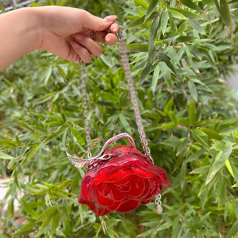 Clear Acrylic Rose Clutch Ladies Evening Bags for Women Handbag Candy Color Flower Shaped Shoulder Crossbody Bag Wedding Purse