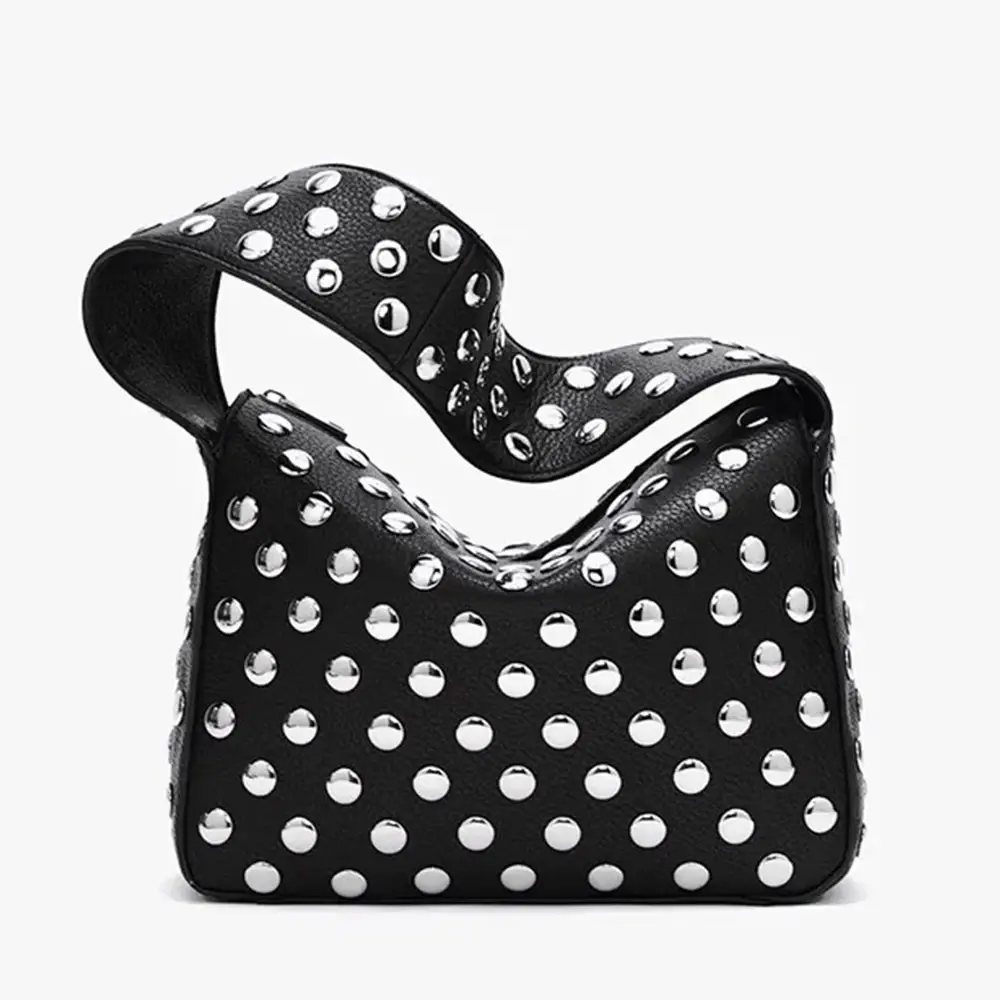 Black Metal Motorcycle Rivet Purses and Handbags European and American Style Shoulder Bag Luxury Designer Armpit Shopper Purses