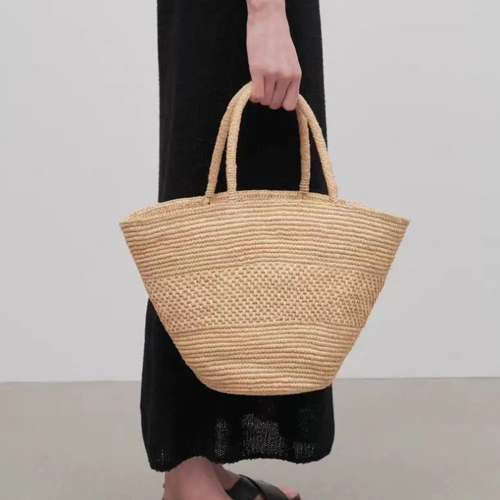 Summer Raffia Beach Bags for Women Handbag Bohemian Woven Straw Bag Vacation Bucket Bag Handmade Shoulder Bags Shopper Tote NEW
