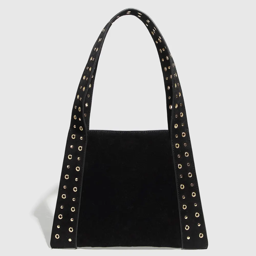 Luxury Rivet Women Shoulder Bag Hollow Studded Tote Bags for Women Handbags Faux Suede Shopper Bag Female Punk Metallic Purses