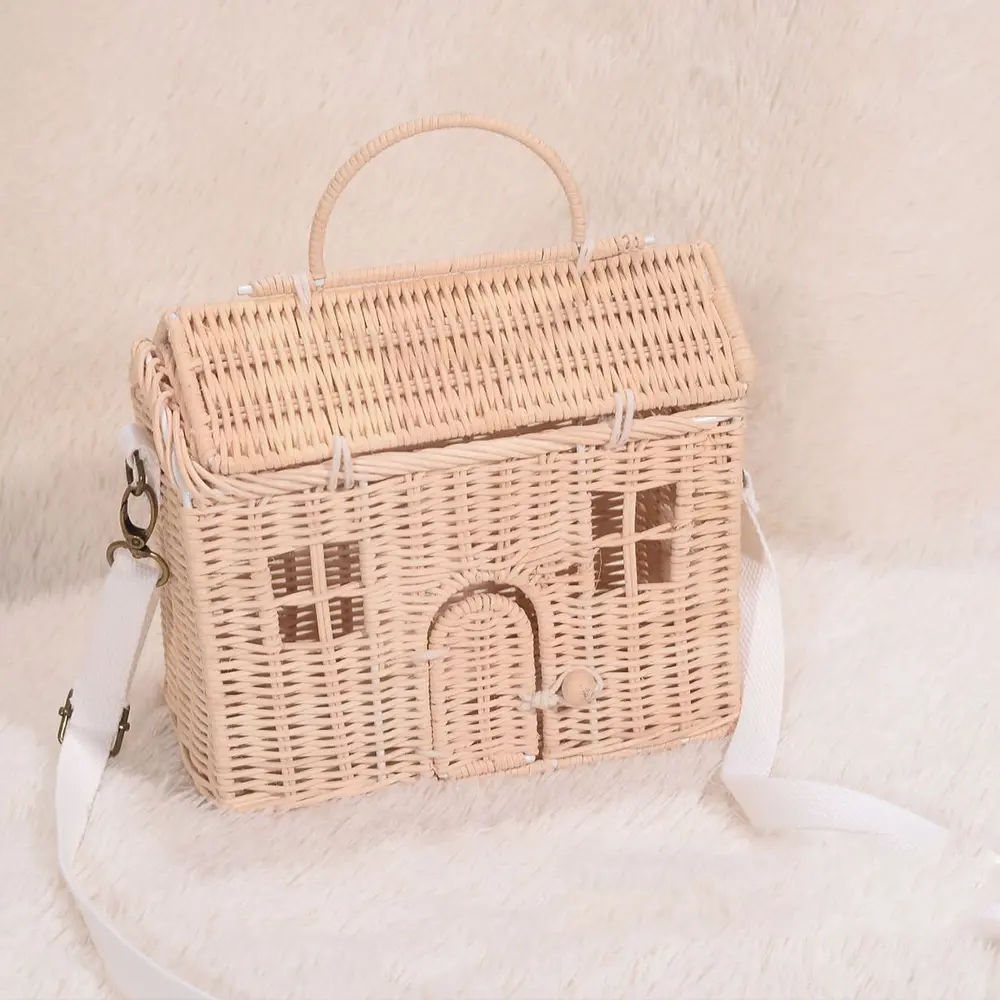 Handmade Woven House Rattan Bag Cute Wicker Straw Bags for Women 2023 Handbags and Purses Bohemian Beach Shoulder Bag Clutch New