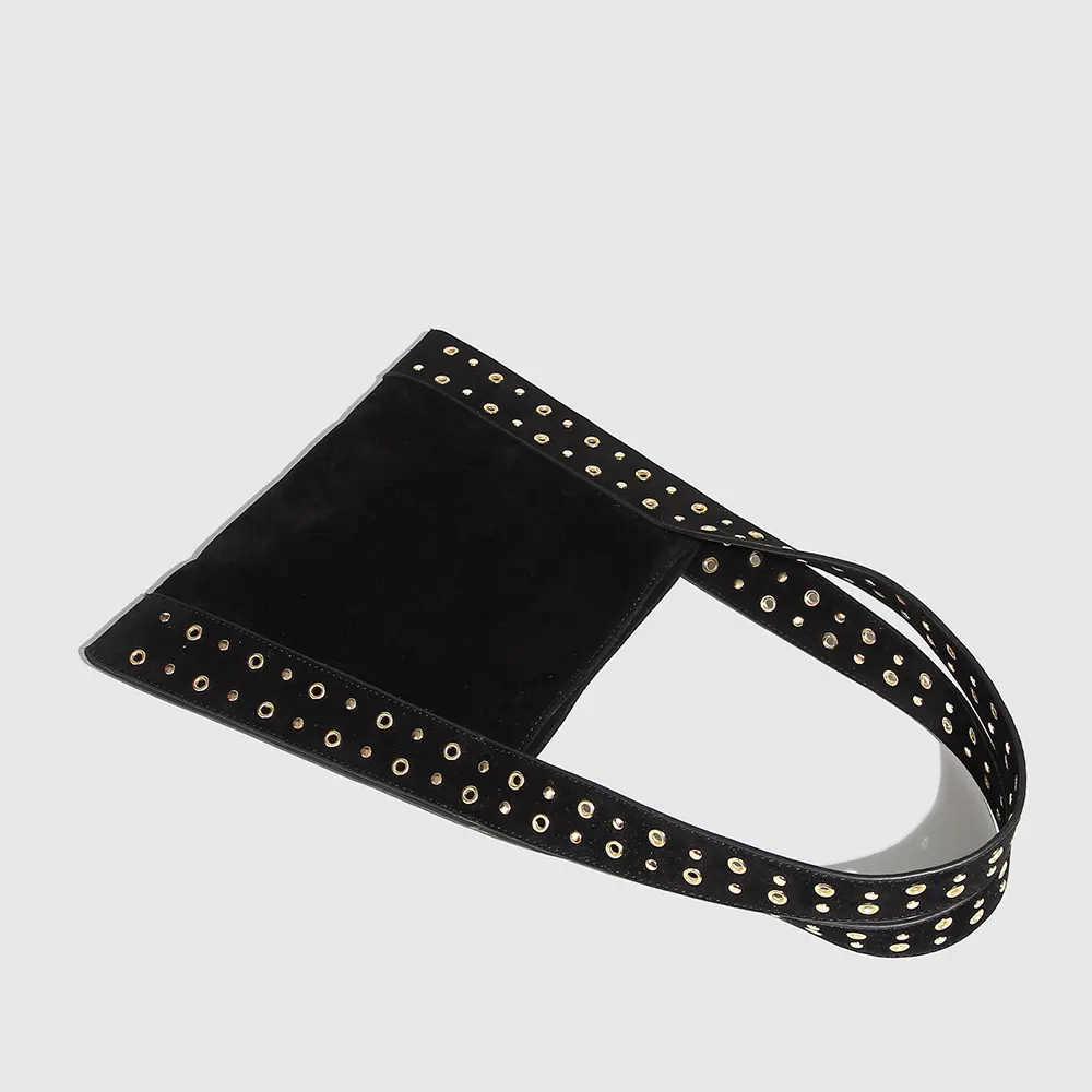 Luxury Rivet Women Shoulder Bag Hollow Studded Tote Bags for Women Handbags Faux Suede Shopper Bag Female Punk Metallic Purses