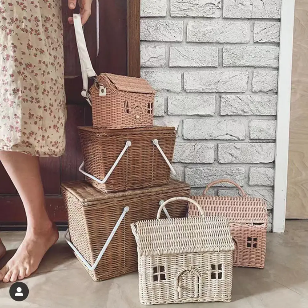 Handmade Woven House Rattan Bag Cute Wicker Straw Bags for Women 2023 Handbags and Purses Bohemian Beach Shoulder Bag Clutch New