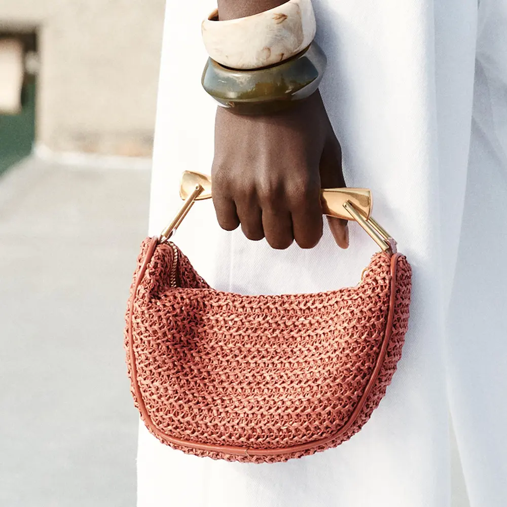 Half Moon Woven Beach Bag Summer Rattan Straw Bags for Women Designer Shoulder Bags Metallic Handle Handbag Clutch Crossbody Bag